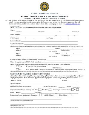 Fillable Online Kansas Teacher Service Scholarship Status Verification ...