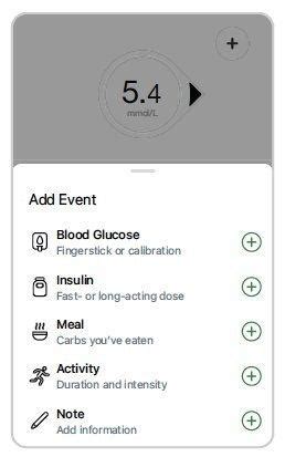 Dexcom G6 App. Add Event 的图像结果