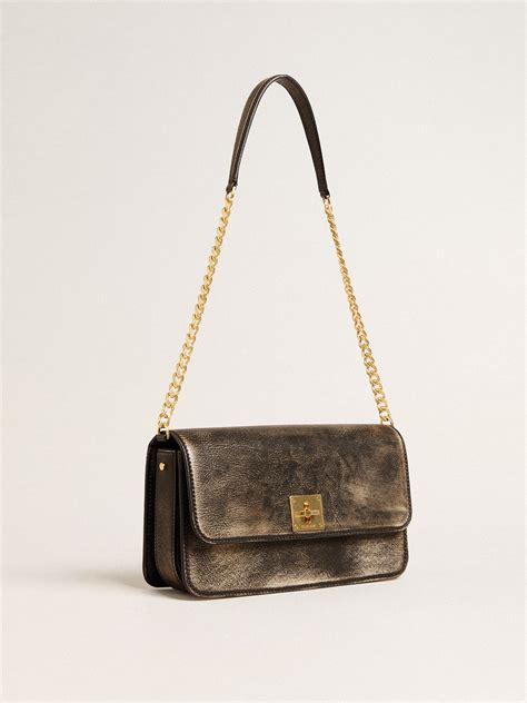Gioia Bag in black vintage leather with gold details | Golden Goose ...