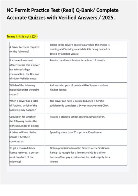 NC Permit Practice Test (Real) Q-Bank/ Complete Accurate Quizzes with ...