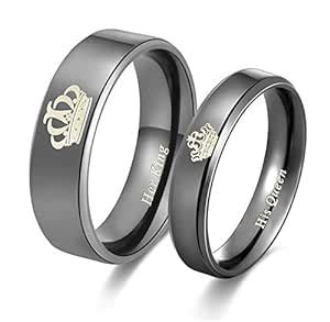 Moneekar Jewels 2pcs Her King His Queen Titanium Stainless Steel Black ...