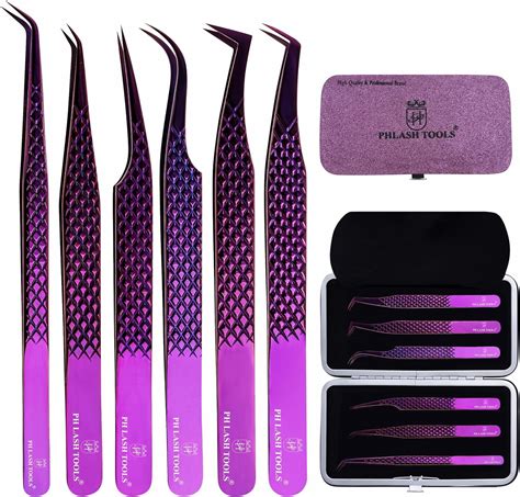 PHLASH Pack of 6 Lash Tweezers for Eyelash Extensions. Stainless Steel ...
