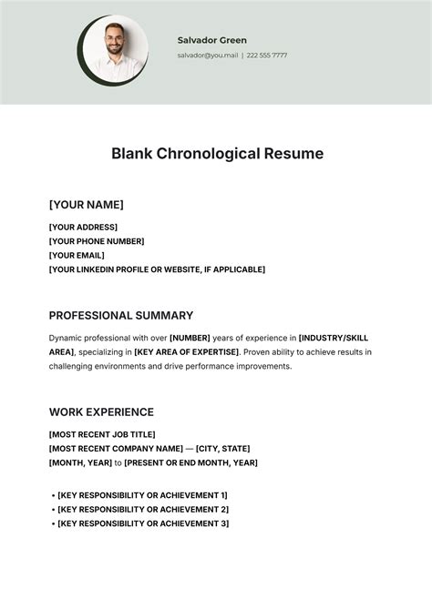 Free Reverse Chronological Resume Format Template to Edit Online