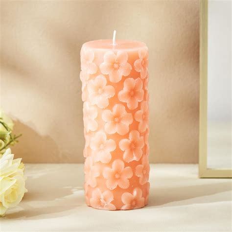 Buy Moksha Embossed Tulip Tint Scented Pillar Candle from Home Centre ...