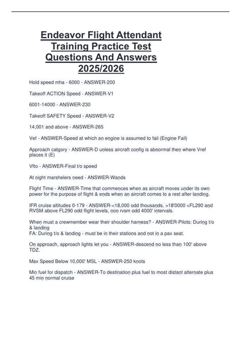 Endeavor Flight Attendant Training Practice Test Questions And Answers ...