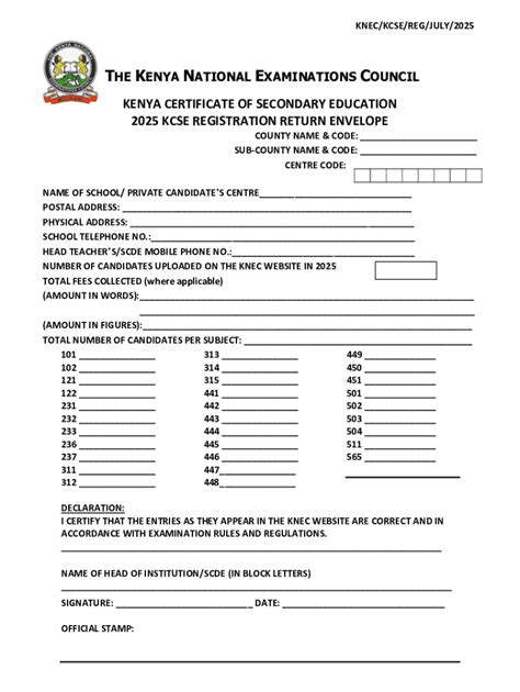KCSE 2025 Registration Return Envelope - Blank Fillable Template | Fill ...