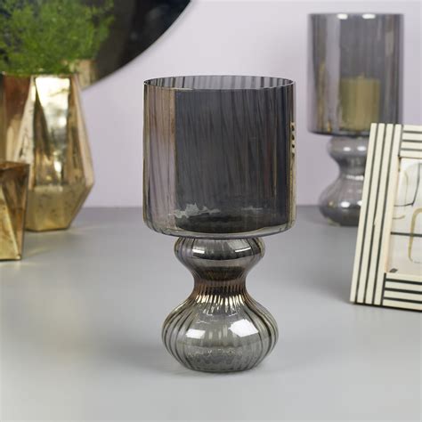 Buy Phiona Glass Fluted Handcrafted Hurricane 29Cm in Black Colour ...