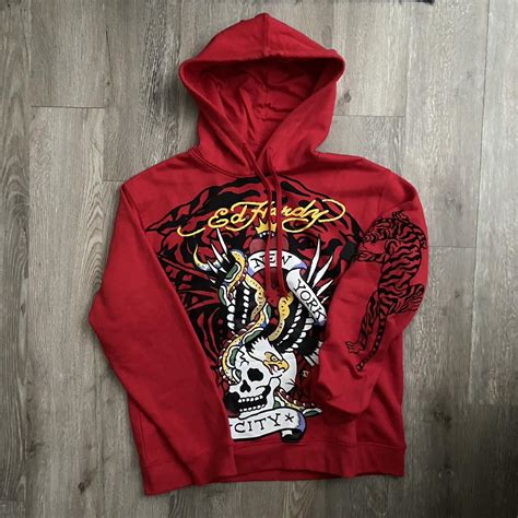 Red Ed Hardy Hoodie Size L/M Brand... - Depop