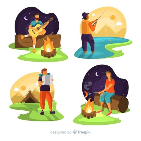 Conjunto de pessoas acampadas na natureza | Vetor Grátis