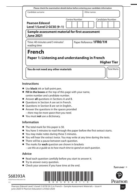 Pearson Edexcel Level 1/Level 2 GCSE (9–1) |French Paper 1: Listening ...