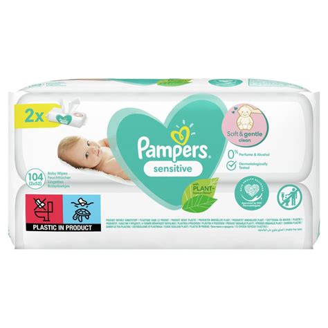 Pampers Sensitive Baby Wipes 2 x 52pk | Baby - B&M