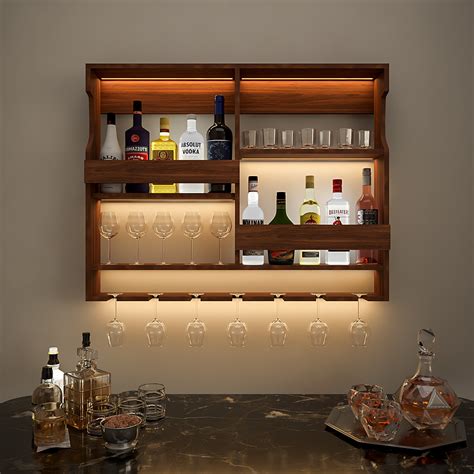 Luxurious Backlit Walnut-Finished Bar Shelf / Mini Bar Cabinet – Wall ...