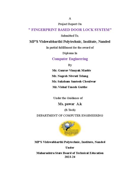 Nagesh Finger - A Project Report On " FINGERPRINT BASED DOOR LOCK ...