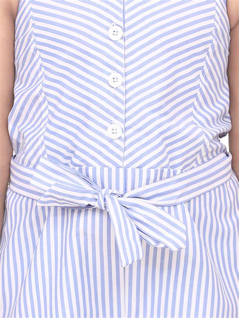 Girls Cotton Blend Blue Stripe 3/4th Jumpsuit – Stylestone