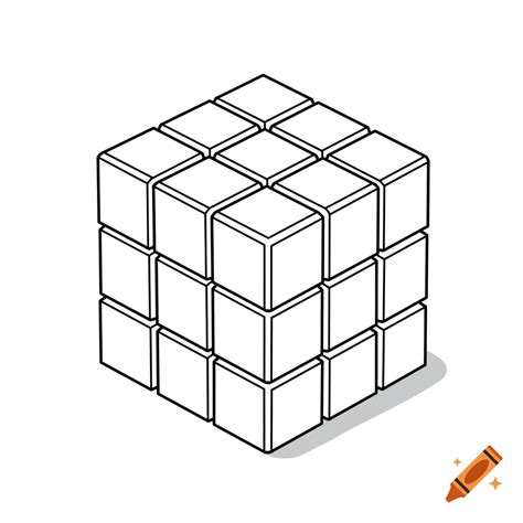 Black and white line drawing of an isometric Rubik's Cube, designed for ...