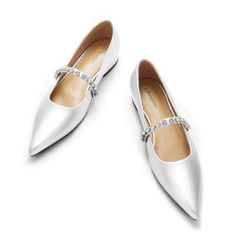 C.Paravano Crystal Strap Flats Pointed Toe Shoes Mary Jane Women's ...