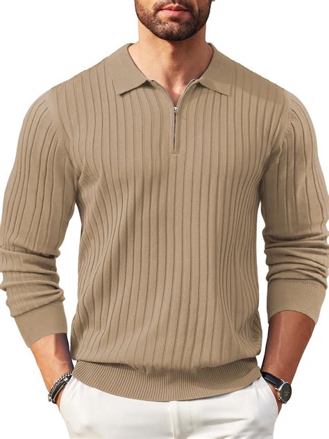 GENTS BLISS Polo Shirts for Men Casual Long Sleeve Mens Shirts Zipper ...