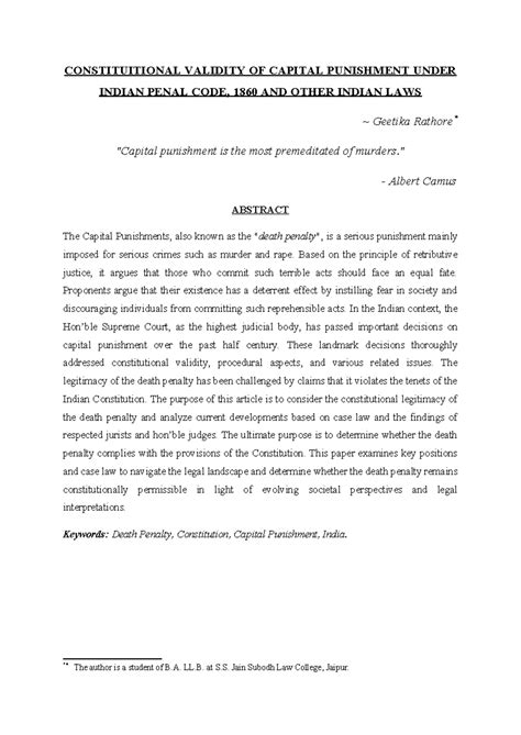 Constituitional Validity OF Capital Punishment Under Indian Penal CODE ...