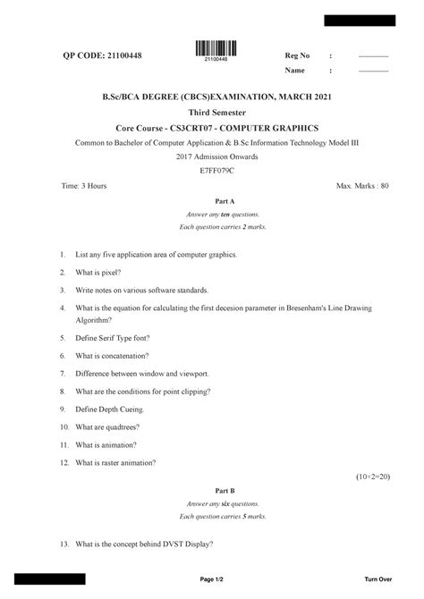 Bsc bca 3 sem computer graphics 21100448 mar 2021 - QP CODE: 21100448 ...