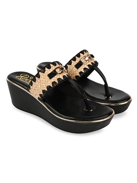 Shop Rocia By Regal Black Women Jute Embellished Resort Wear Platform ...
