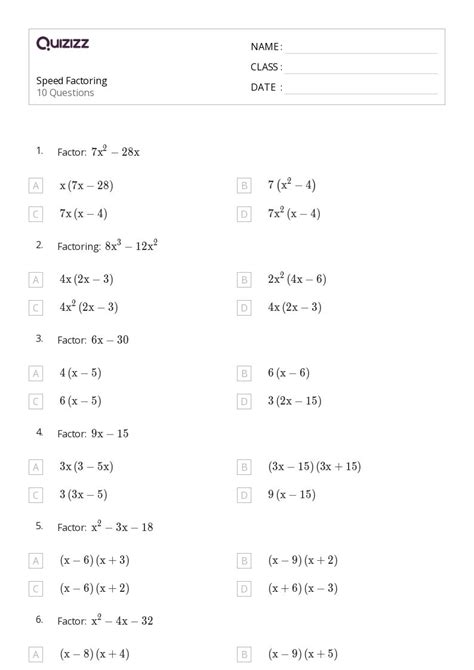 Image result for Factorization Class 8 Worksheets