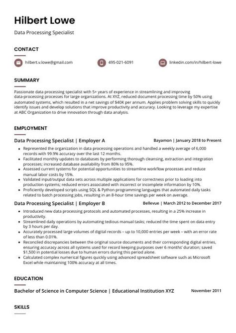 Image result for Data Processing Resume Examples