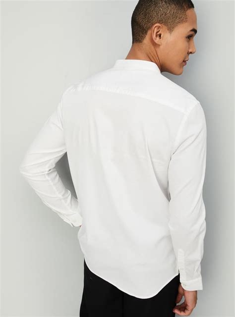 Buy Men Solid Mandarin Collar Regular Fit Casual Shirt Online at just ...