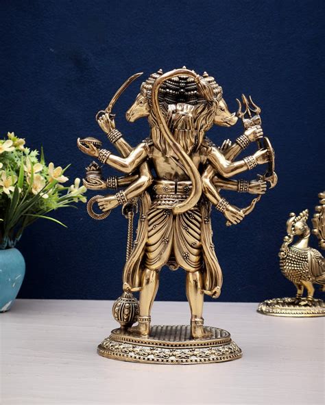 Brass Superfine Intricate Standing Panchmukhi Hanuman Idol 8 ...