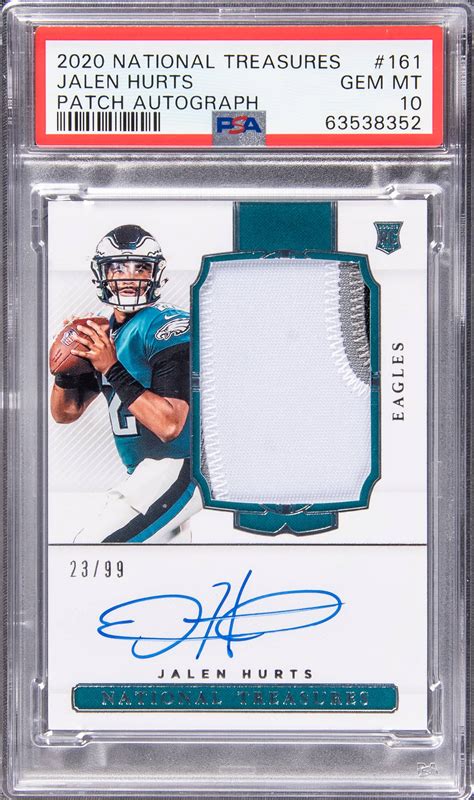 Jalen Hurts 2020 National Treasures #161 Rookie Patch Auto /99 Price ...