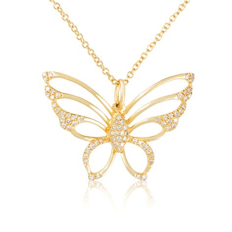 14K Gold and Diamond Butterfly Pendant Necklace - Walmart.com