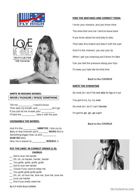 Ariana Grande - Love me harder song…: Deutsch DAF Arbeitsblätter pdf & doc