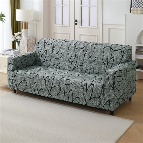 Intense Grey Abstract Floral Printed Stretchable Sofa Cover – HOKIPO ...