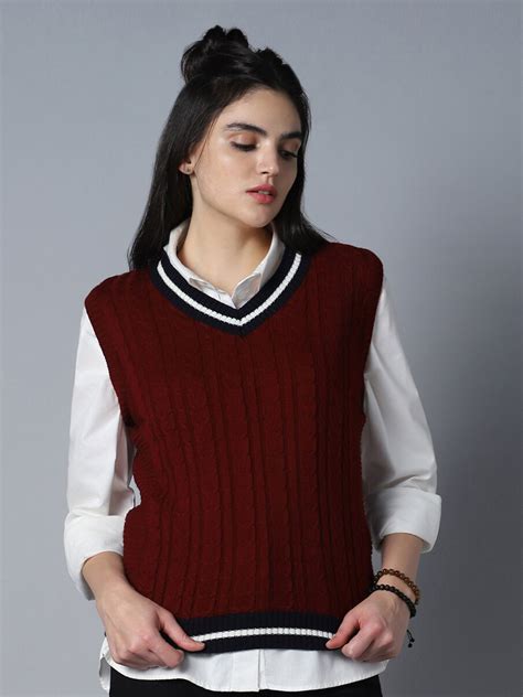 Buy High Star Cable Knit V Neck Sleeveless Acrylic Sweater Vest ...
