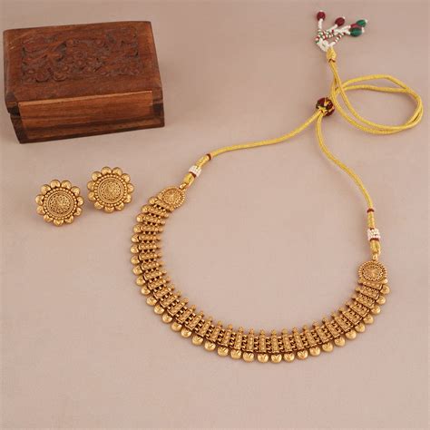 Antique plain gold traditional necklace set | Free Cod - smarsjewelrys