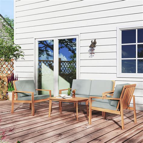 4-Piece Wooden Garden Furniture Set with Cushions - Teak on Anglia Market