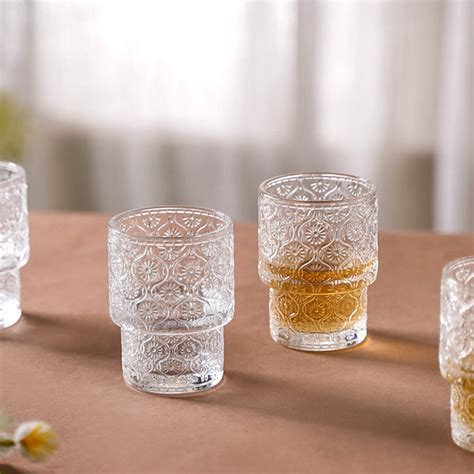 Set of 6 Floral Drinking Glass Tumblers Online - Premium Whiskey Glass ...