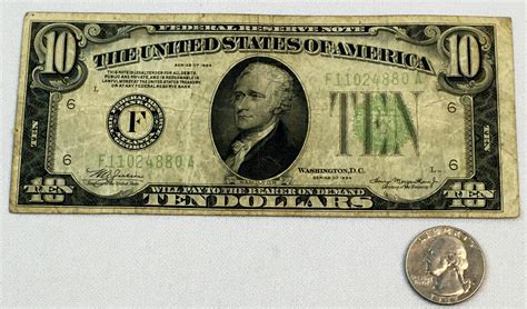 Lot - 1934 US $10 Ten Dollar Hamilton Green Seal Federal Reserve Note