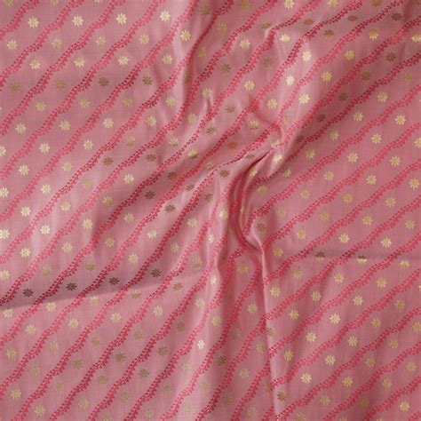 Pink With Golden Zari Flower And Self Colour Design Creeper Woven Fabr ...