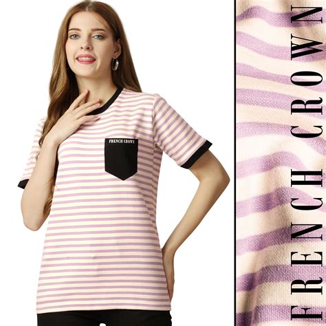 Cosmos Peach with Cavern Pink Casual Stripes Premium Cotton Top For Woman