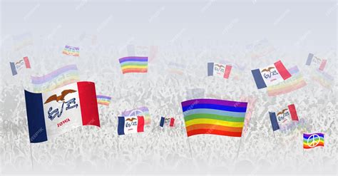 Premium Vector | People waving peace flags and flags of iowa