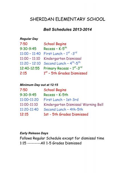 Schedule - Sheridan Elementary School