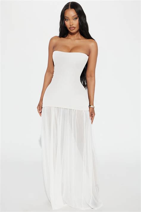 Mary Strapless Drop Waist Maxi Dress - White | Fashion Nova