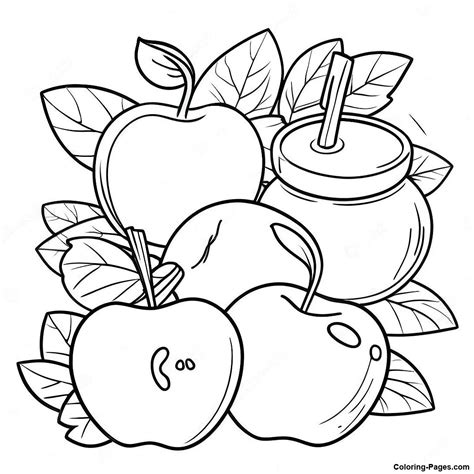 Sweet Apples And Honey Rosh Hashanah Coloring Page | Coloring-Pages.com