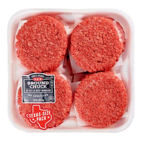 H-E-B Ground Beef Chuck 1/3 lb Burgers Patties, 80% Lean - Texas-Size ...