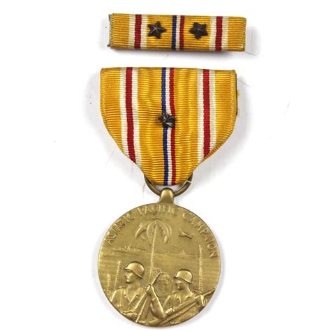 ORIGINAL WW2 US ASIATIC PACIFIC CAMPAIGN MEDAL WITH RIBBON STARS PIN ...