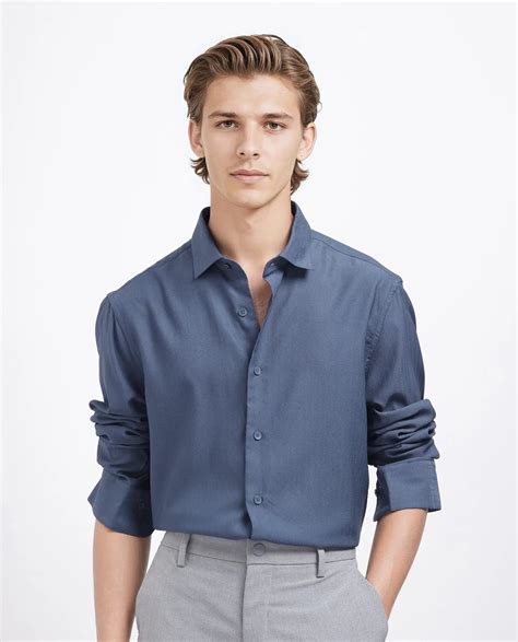 Rare Rabbit Men's Mer-25 Dusky Blue Viscose Blend Textured Regular Fit