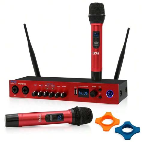 Pyle UHF 2 Channel Wireless Handheld Microphone - Portable Digital ...