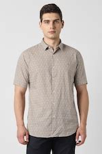Buy Men Beige Print Half Sleeves Party Shirt Online - 39974392 | Van Heusen