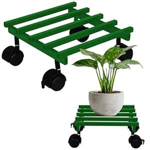 Pivalo Square Plant Stand With Wheels Anti-Rust Metal Flower Pot Holder ...