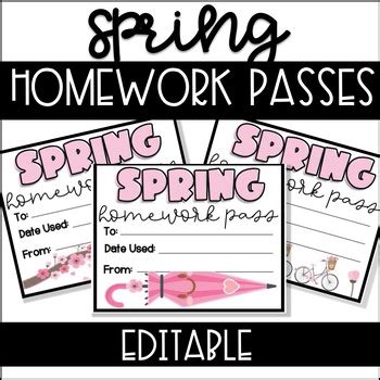 Editable Spring Homework Passes by Taylor Teaching Littles | TPT